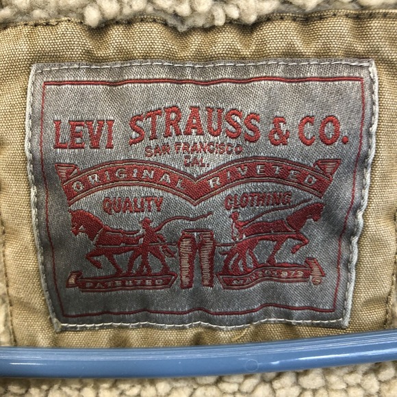 Men's LEVI's Brown Tan Sherpa Lined Canvas Zip Military Utility Chore Jacket XL - Picture 5 of 7